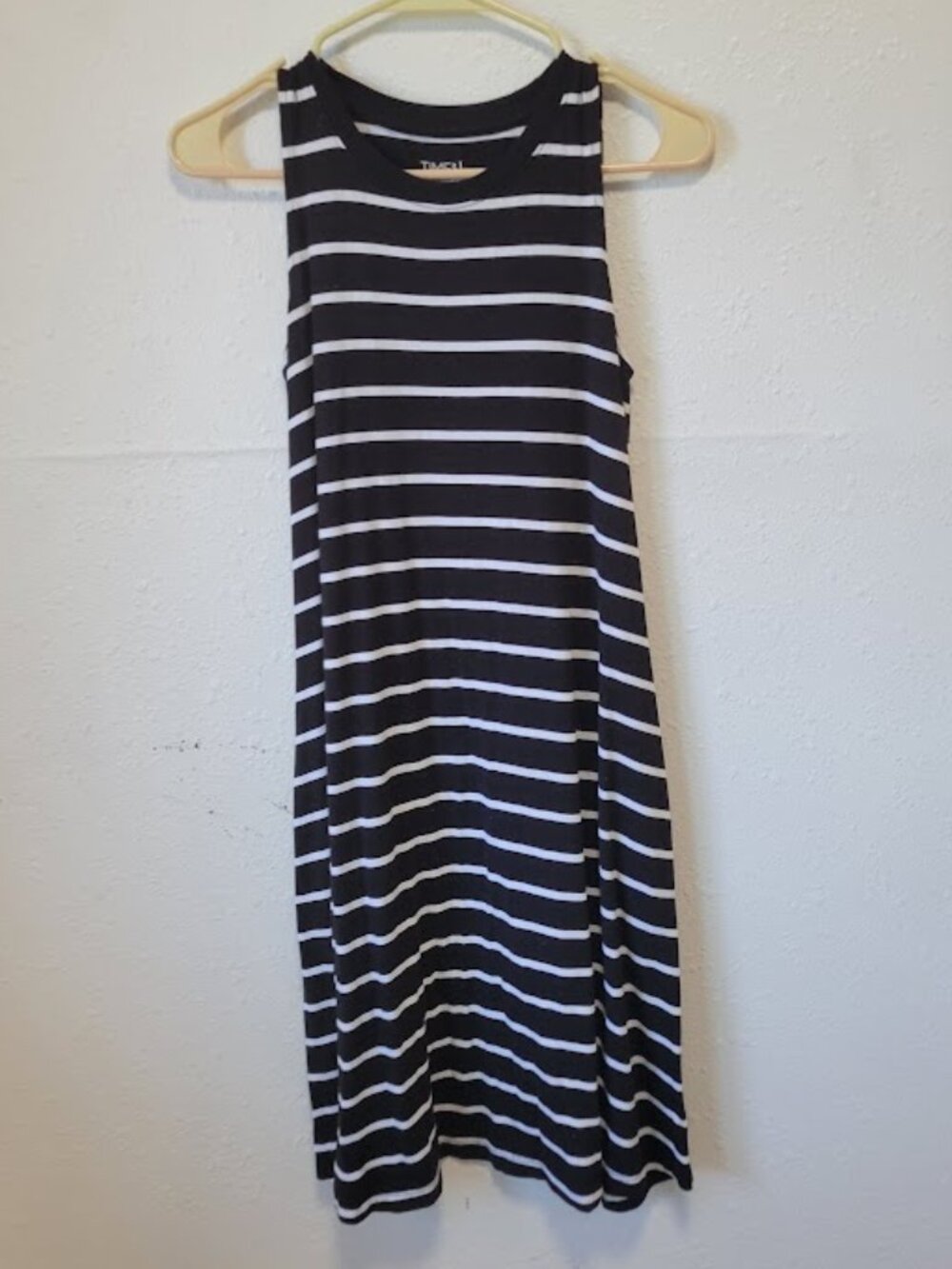 Time and Tru Women's Black White Striped Sleeveless Swing Midi Dress XS
